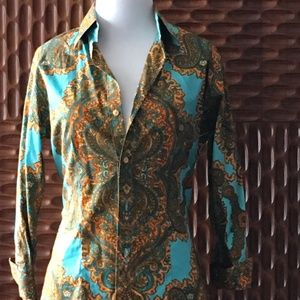 Print Long Sleeve Button Up Top